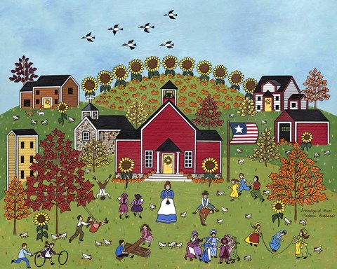 Framed Schoolyard Fun With Green Print