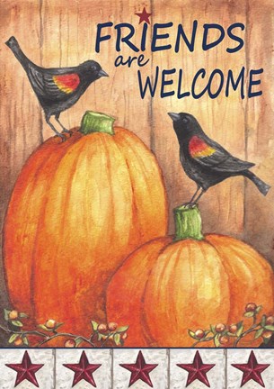 Framed Pumpkin Blackbird Friends Welcome Print