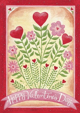 Framed Valentines Day Happy Flowers Print