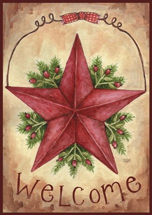 Framed Welcome Barn Star With Berries Print