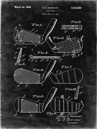 Framed Golf Club Patent - Black Grunge Print