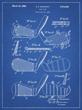 Framed Golf Club Patent - Blueprint Print