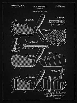 Framed Golf Club Patent - Vintage Black Print