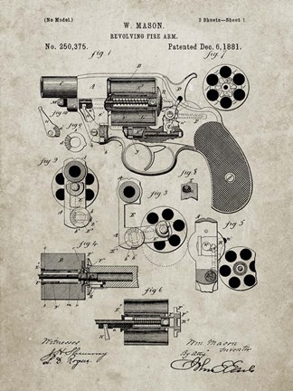 Framed Revolving Fire Arm Patent - Sandstone Print