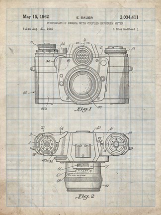 Framed Photographic Camera With Coupled Exposure Meter Patent - Antique Grid Parchment Print