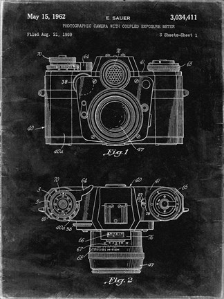 Framed Photographic Camera With Coupled Exposure Meter Patent - Black Grunge Print