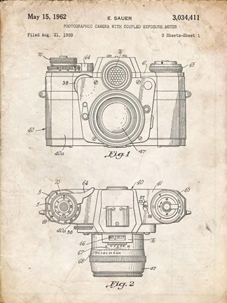 Framed Photographic Camera With Coupled Exposure Meter Patent - Vintage Parchment Print