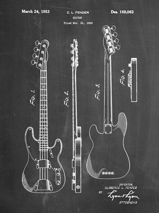 Framed Guitar Patent - Chalkboard Print