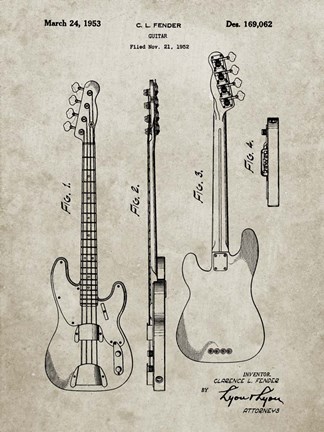 Framed Guitar Patent - Sandstone Print