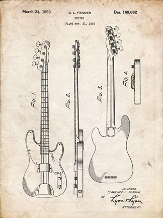Framed Guitar Patent - Vintage Parchment Print