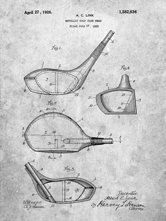 Framed Metallic Golf Club Head Patent - Slate Print
