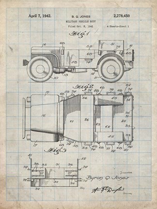 Framed Military Vehicle Body Patent - Antique Grid Parchment Print