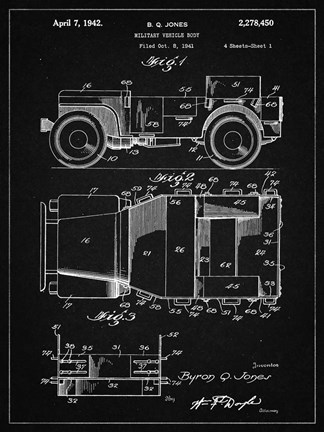 Framed Military Vehicle Body Patent - Vintage Black Print
