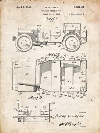 Framed Military Vehicle Body Patent - Vintage Parchment Print