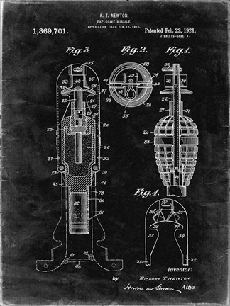 Framed Explosive Missile Patent - Black Grunge Print