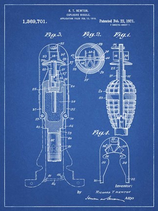 Framed Explosive Missile Patent - Blueprint Print