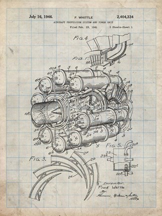 Framed Aircraft Propulsion &amp; Power Unit Patent - Antique Grid Parchment Print