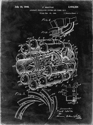 Framed Aircraft Propulsion &amp; Power Unit Patent - Black Grunge Print