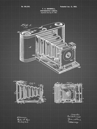 Framed Photographic Camera Patent - Black Grid Print
