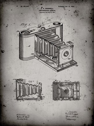 Framed Photographic Camera Patent - Faded Grey Print