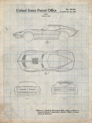 Framed Vehicle Body Patent - Antique Grid Parchment Print