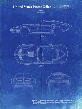 Framed Vehicle Body Patent - Faded Blueprint Print