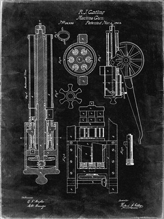 Framed Machine Gun Patent - Black Grunge Print