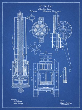 Framed Machine Gun Patent - Blueprint Print