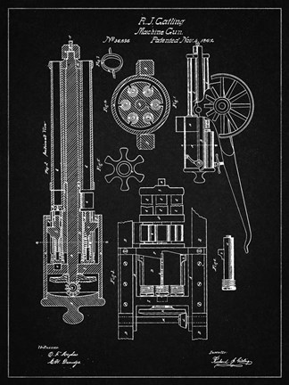 Framed Machine Gun Patent - Vintage Black Print