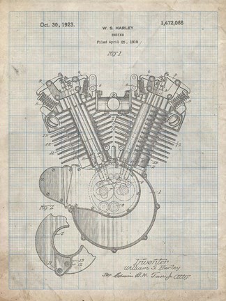 Framed Engine Patent - Antique Grid Parchment Print