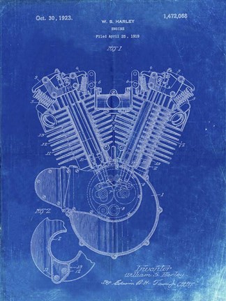 Framed Engine Patent - Faded Blueprint Print