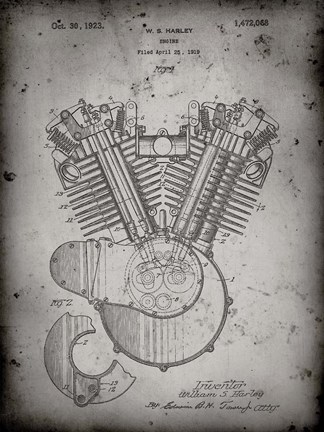 Framed Engine Patent - Faded Grey Print