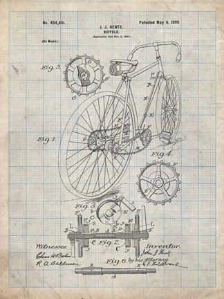 Framed Bicycle Patent - Antique Grid Parchment Print
