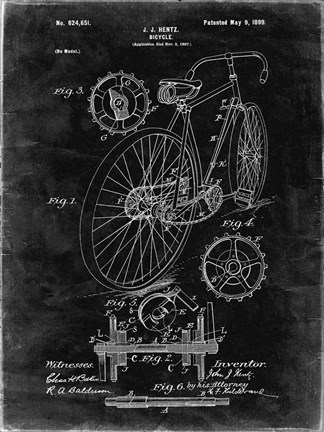 Framed Bicycle Patent - Black Grunge Print