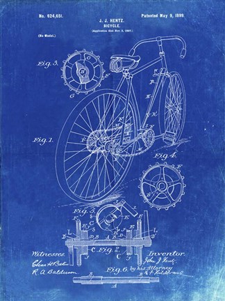 Framed Bicycle Patent - Faded Blueprint Print