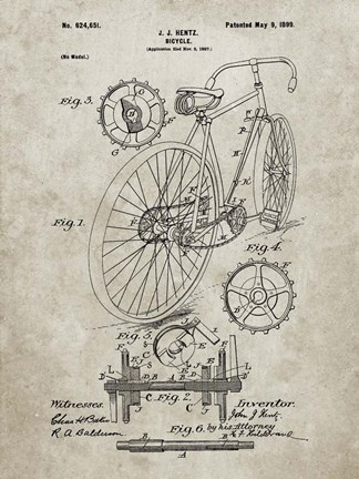 Framed Bicycle Patent - Sandstone Print