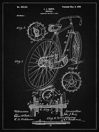 Framed Bicycle Patent - Vintage Black Print
