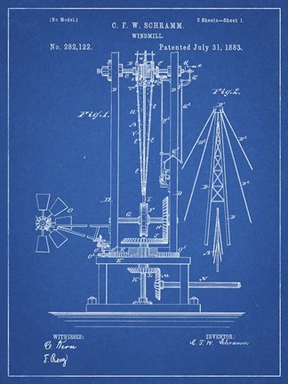 Framed Windmill Patent - Blueprint Print