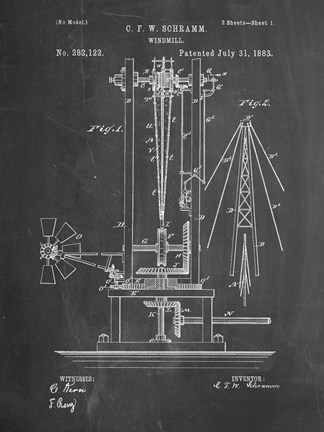 Framed Windmill Patent - Chalkboard Print