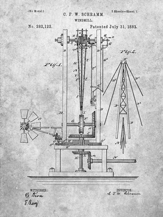 Framed Windmill Patent - Slate Print