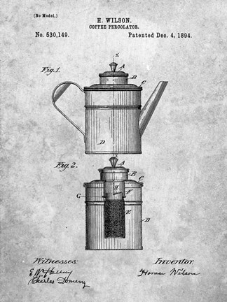 Framed Coffee Percolator Patent - Slate Print