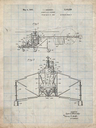 Framed Direct-Lift Aircraft Patent - Antique Grid Parchment Print