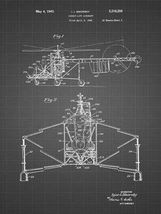Framed Direct-Lift Aircraft Patent - Black Grid Print