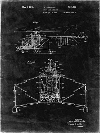 Framed Direct-Lift Aircraft Patent - Black Grunge Print