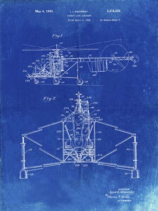 Framed Direct-Lift Aircraft Patent - Faded Blueprint Print