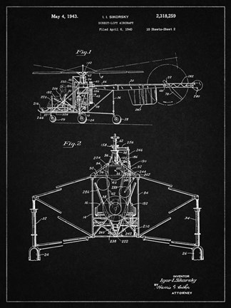 Framed Direct-Lift Aircraft Patent - Vintage Black Print