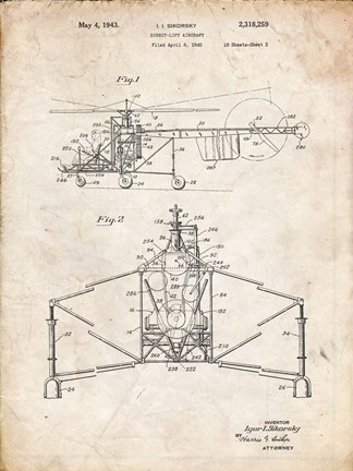 Framed Direct-Lift Aircraft Patent - Vintage Parchment Print
