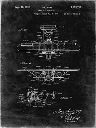 Framed Amphibian Aircraft Patent - Black Grunge Print
