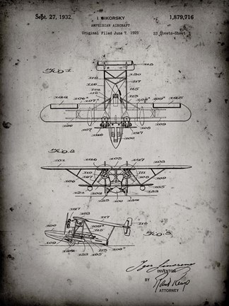 Framed Amphibian Aircraft Patent - Faded Grey Print