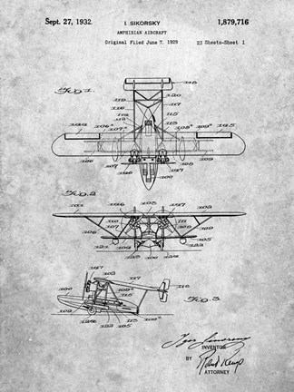 Framed Amphibian Aircraft Patent - Slate Print
